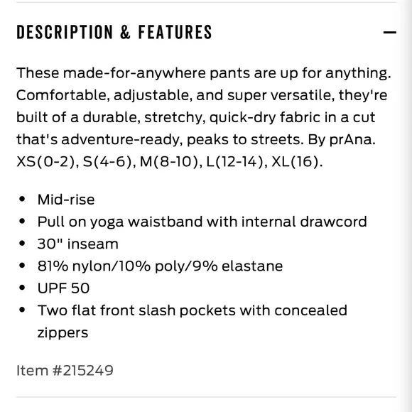 Prana Women's Koen Pant in Black Sz M - Picture 2 of 11